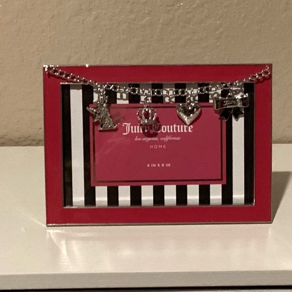 Juicy Couture Pink and Black Striped Charm Photo Frame.   New - Picture 1 of 4